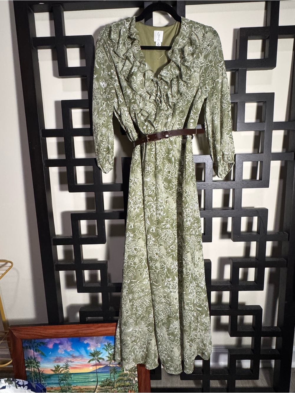 Joie Olive Green Floral Ruffle Maxi Dress